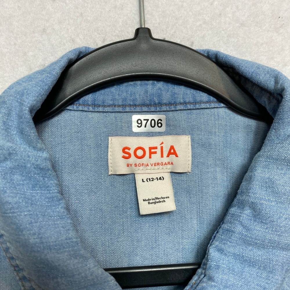 Sofia by Sofia Vergara Shirt Womens L Blue Denim Button Down Light Wash Cotton - Picture 7 of 9